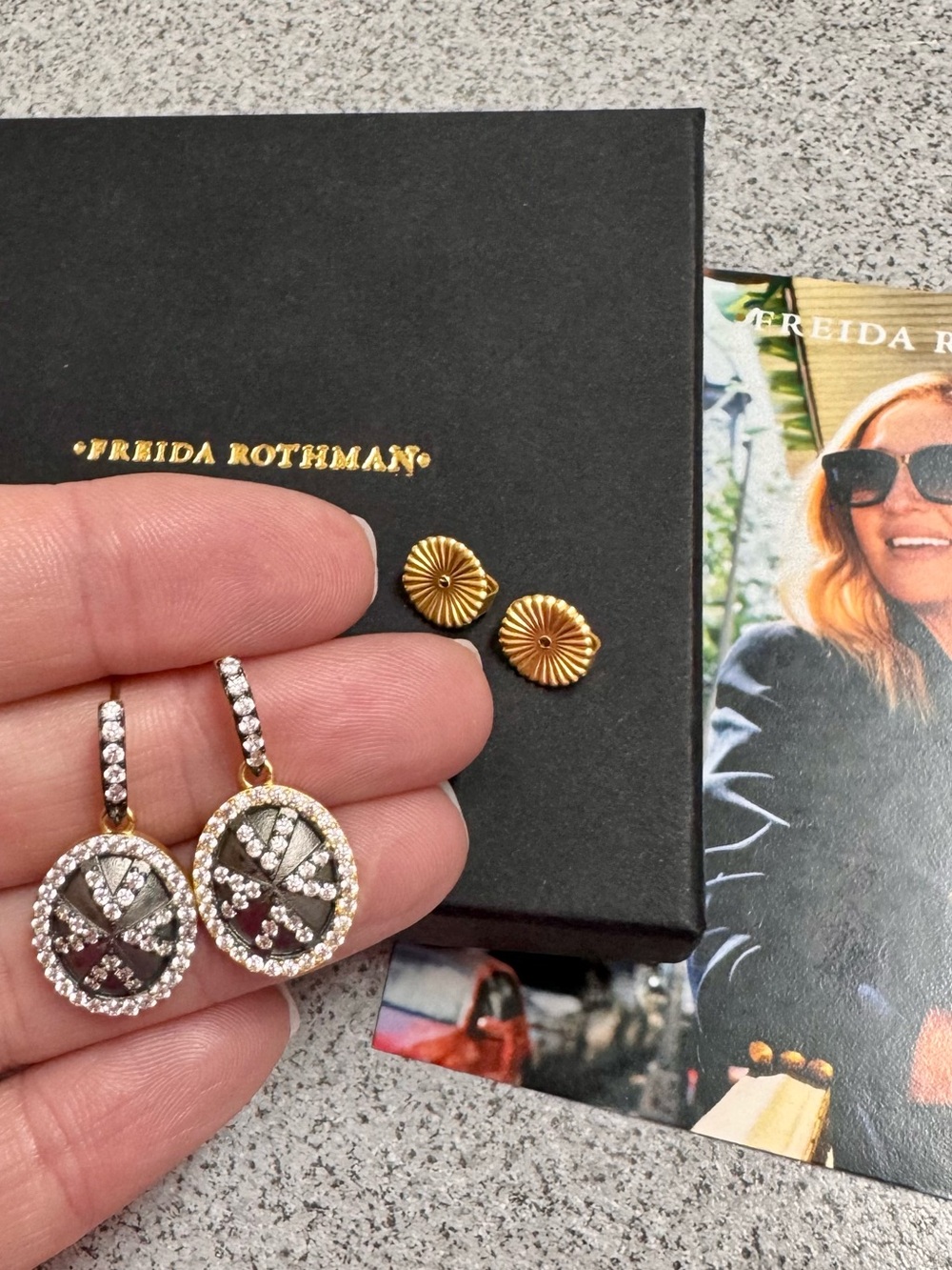 Freida Rothman Rhodium and Gold Pavé  Drop Earrings